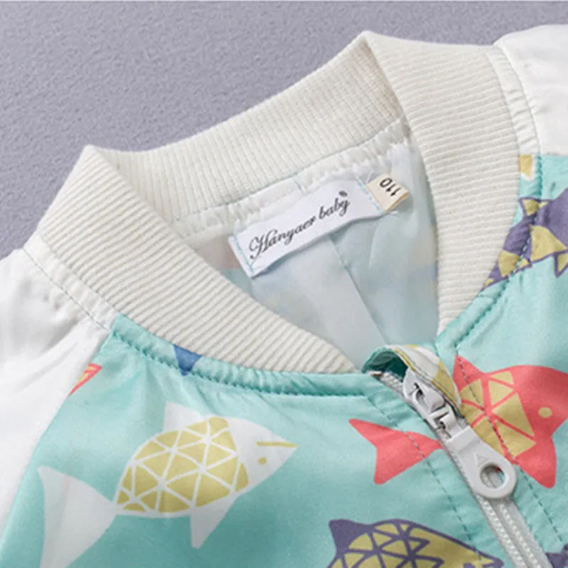 

DFXD Baby Girl Spring Jacket 2018 Fashion New Long Sleeve Cute Fish Print Zipper Cardigan Outwear Korean Children Coats 2-8Years