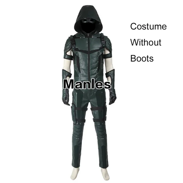 Costume without boot Зеленая стрела Оливер Куин косплей костюм Зеленая стрела сезон 5 одежда супергероя мужской Хэллоуин кожаный костюм взрослых мужчин экипировка - Цвет: Costume without boot
