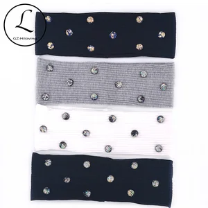 Повязка на голову женская в рубчик, с металлическими бусинами, летняя, 2019