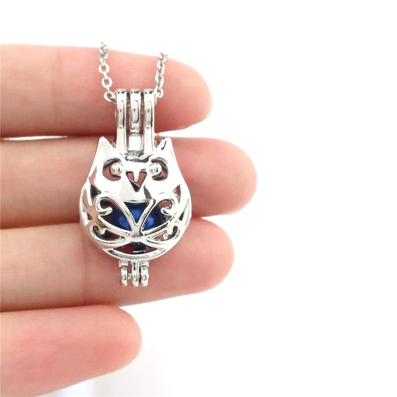 K809 серебряные бусины кошка клетка кулон жемчуг аромат эфирного масла диффузор