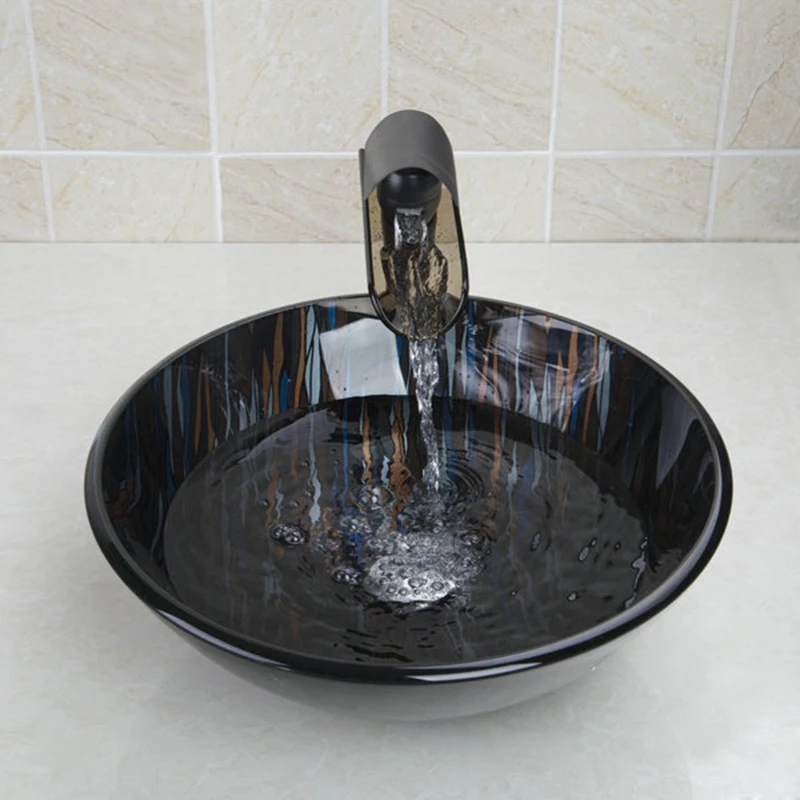 KEMAIDI новая раковина с ручной росписью из закаленного стекла краном Водопад