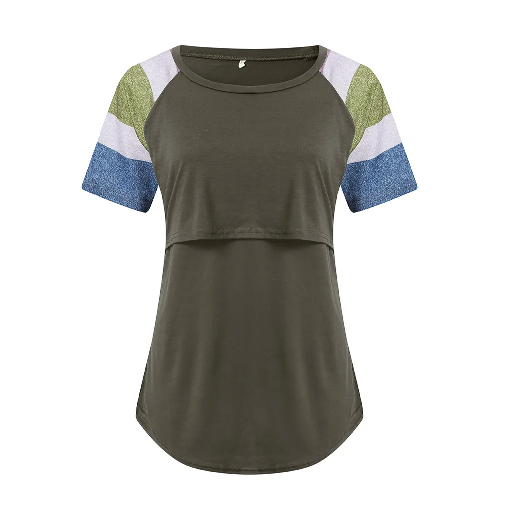 Army Green Chivry топы для беременных Одежда для грудного вскармливания полосатая одежда с короткими рукавами для беременных летние женские топы для кормящих и беременных футболка - Цвет: Army Green