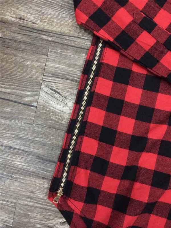 QoolXCWear удлиненная длинная высокая низкая боковая молния Унисекс Мужская Swag футболка хип хоп Мужская Уличная кромка в клетку синий красный