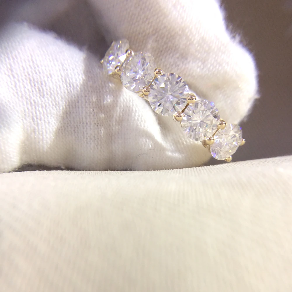 Круглый обручальный браслет DF Moissanite желтое золото 14 к 5 шт. всего 0 CTW лабораторный