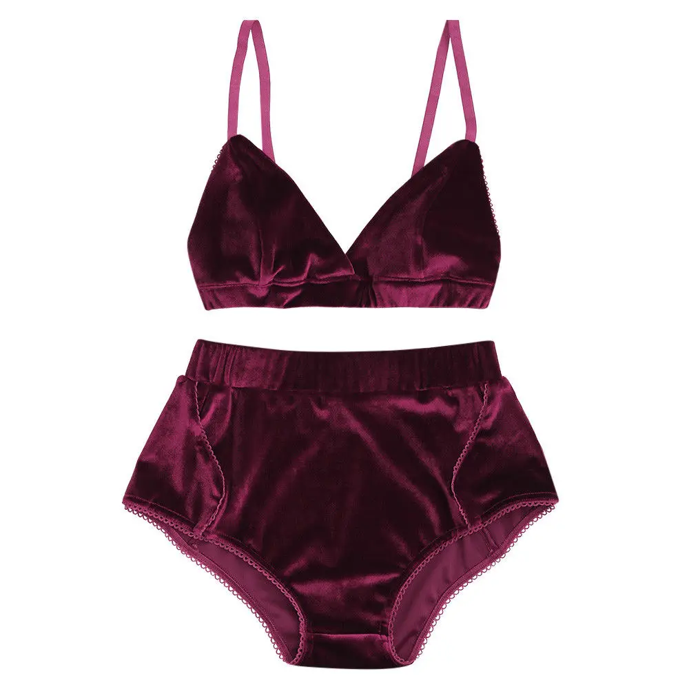 Женский комплект нижнего белья винтажный замшевый с бюстгальтером пуш-ап и