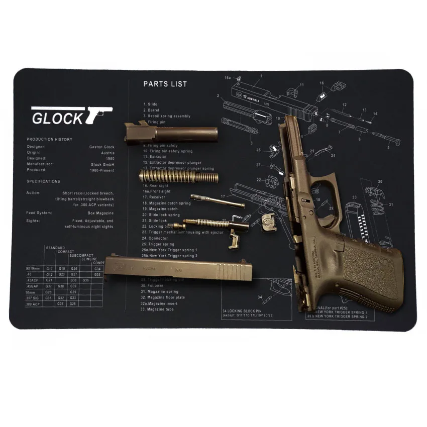Коврик для чистки пистолета накладки верстак оружия Glock 17 19 26 1911 Sig sauer P226 P229