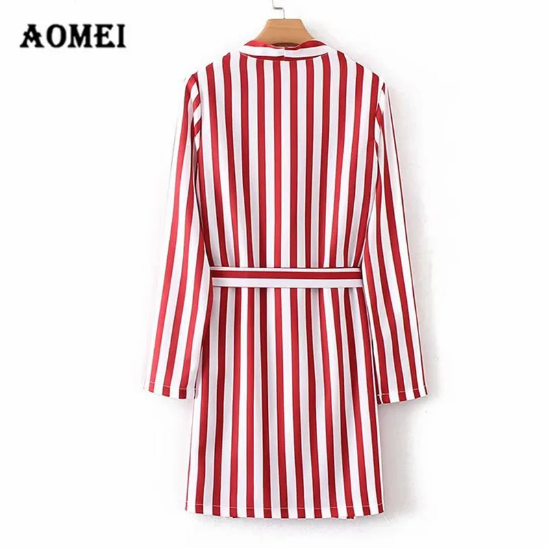 Женское платье с длинным рукавом в красно белую полоску v образным вырезом