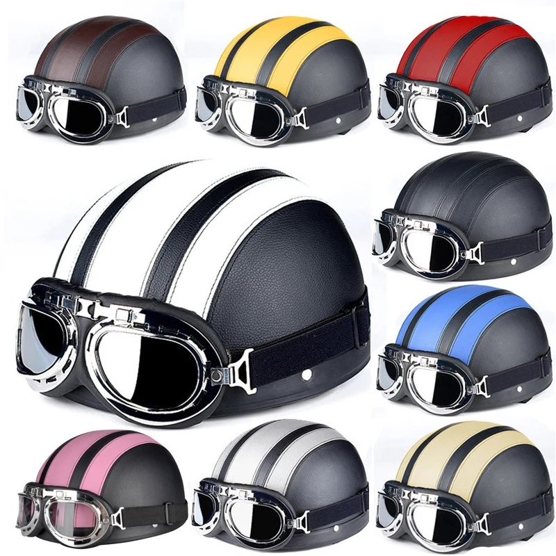 HOT sale Motorcycle Scooter Open Face Helmet with Goggles Retro Vintage Style Professional Moto | Автомобили и мотоциклы