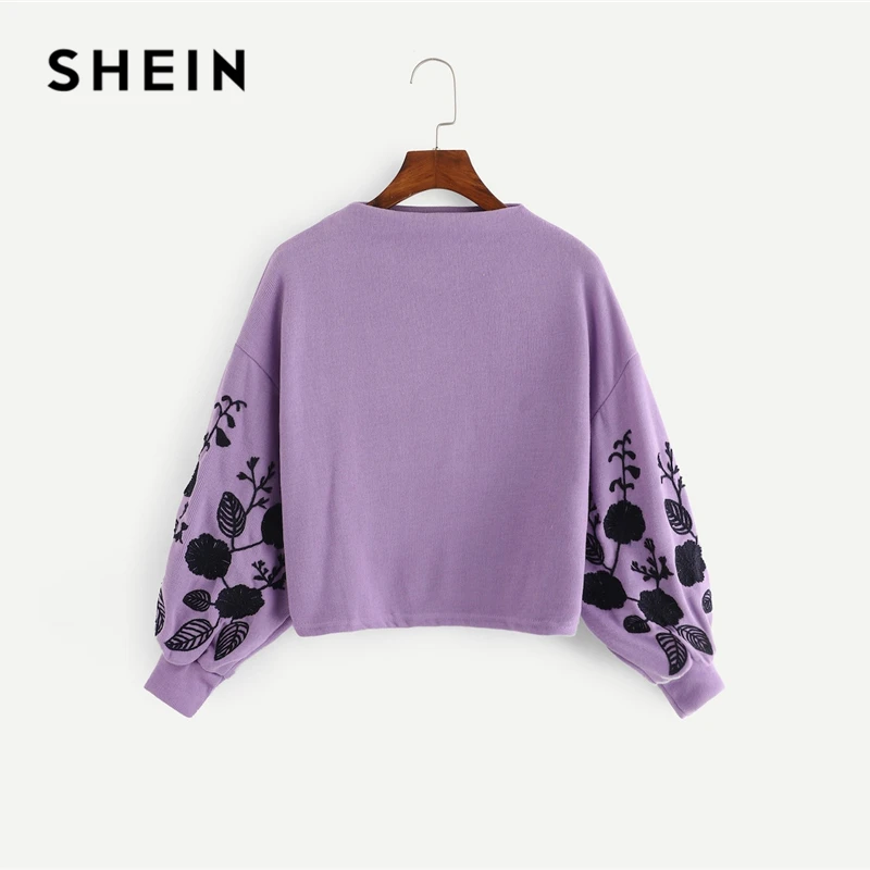 SHEIN Нарядный Свитшот С Контрастной Вышивкой Толстовка я Цветочной Вышивкой