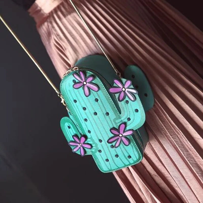 Женщины Новинка Кактус Форма Цветка Кожа Сумка Малый Девочек Crossbody Сцепления