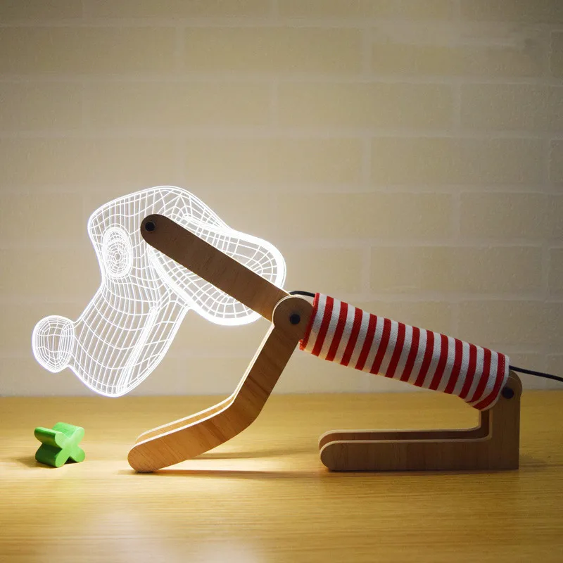 USB затемнение 3D эффект LED Настольная лампа деревянная поддержка акриловый абажур