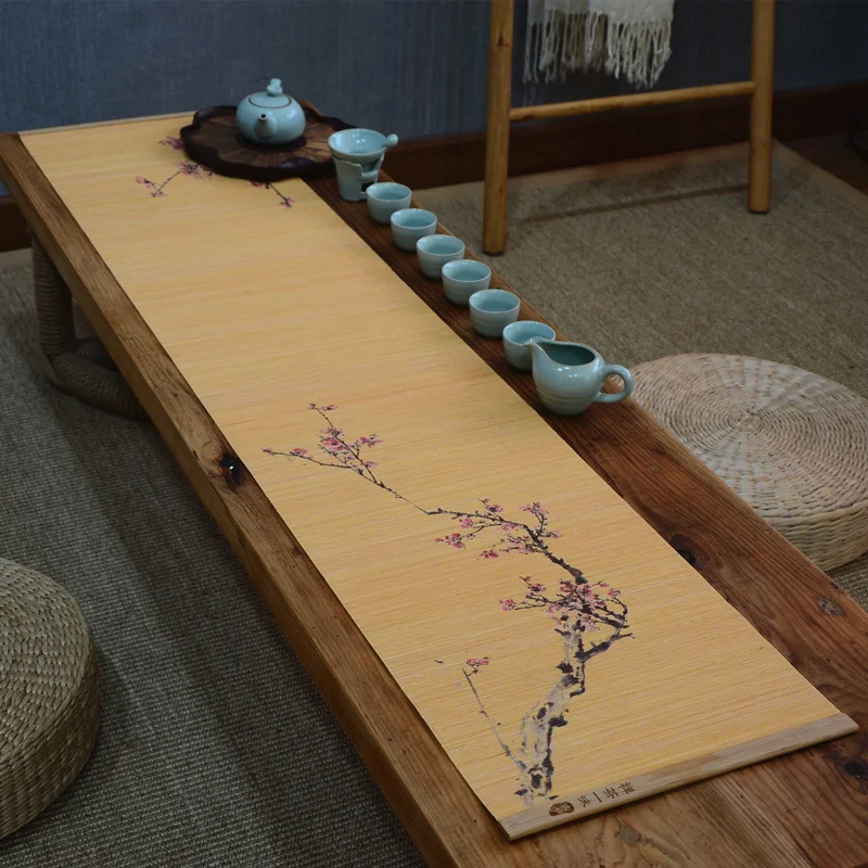 

Chinese Style Vintage Pattern Bamboo Table Runner Office Tea Ceremony Teaware Mats Decoration Crafts Waterproof Pads Cushion