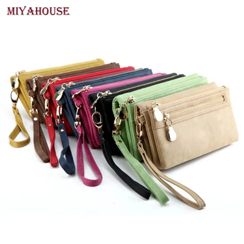 Женский клатч Miyahouse на двойной молнии однотонный Дамский кошелек из