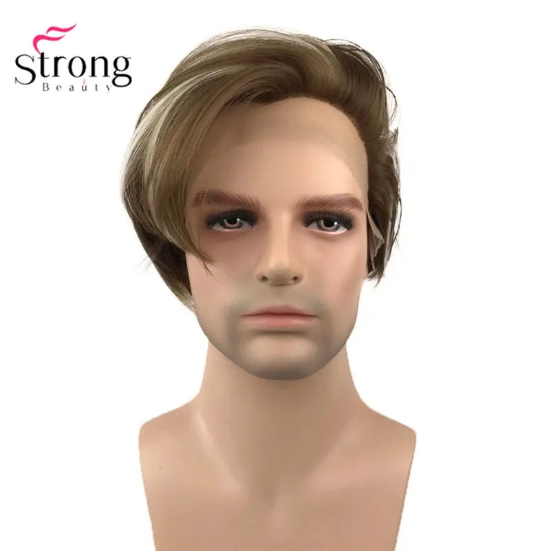 StrongBeauty синтетический парик на кружеве коричневый с выделениями парики для мужчин волосы термостойкие волокна черные волосы