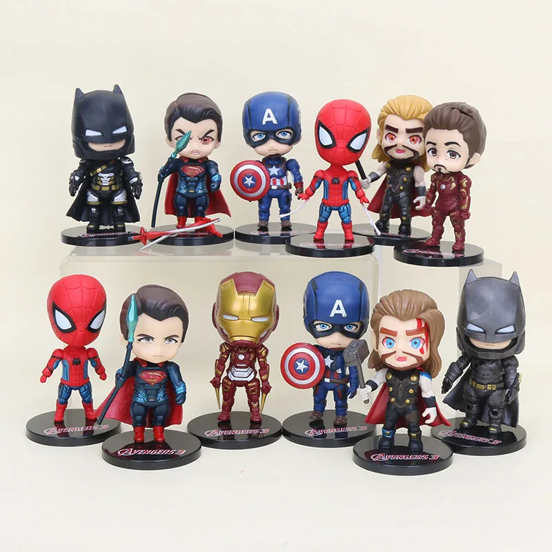 10 см набор из 6 игрушек Marvel, Мстители, эндшпиль, Набор фигурок, Человек-паук, Капитан Америка, Халк, тонас, капитан Марвел, модель куклы - Цвет: 12pcs per set