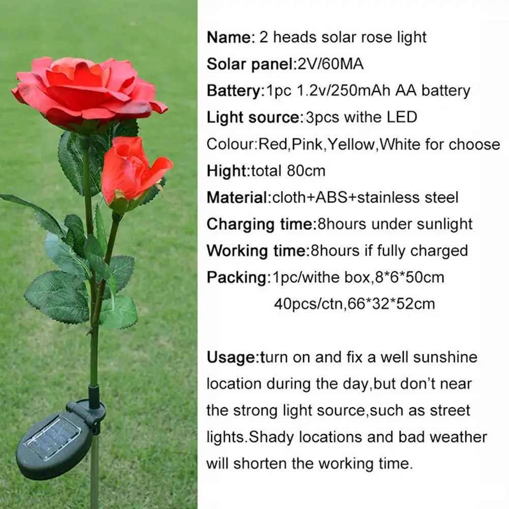 LumiParty 2LED Waterproof Solar-powered Rose Lawn Lamp Outdoor Landscape Light Yard Garden Decoration (2 Head per Lamp) | Лампы и