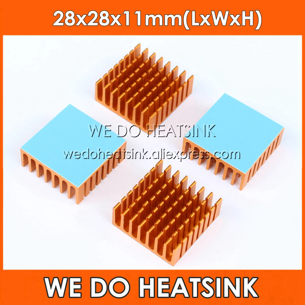 

Wholesale 28x28x11mm Silver / Black / Gold Anodized Aluminum Heatsink Cooler With Thermal Conductive Adhesive Transfer Pads