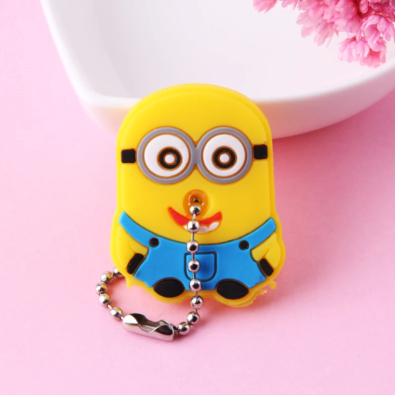 Cartoon Anime Cute Key Cover Cap Silicone Mickey Stitch Bear Keychain Women Gift Owl Porte Clef Minne Key Chain - Цвет: Photo Color8