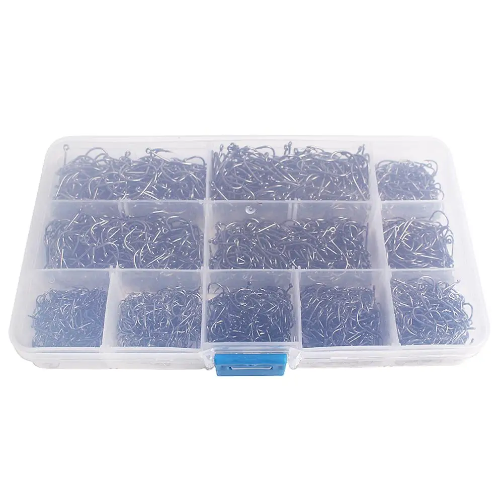 

1600pcs/lot Carbon Steel Fishing Hooks Kit Barbed Jig Hole Hook 3#-12# 10 Size Carp Fishhook Set with Fishing Tackle Box