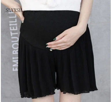 

SLYXSH Maternity shorts new summer wide leg lift belly skirt pants pregnant wear loose pleated pants tide mom