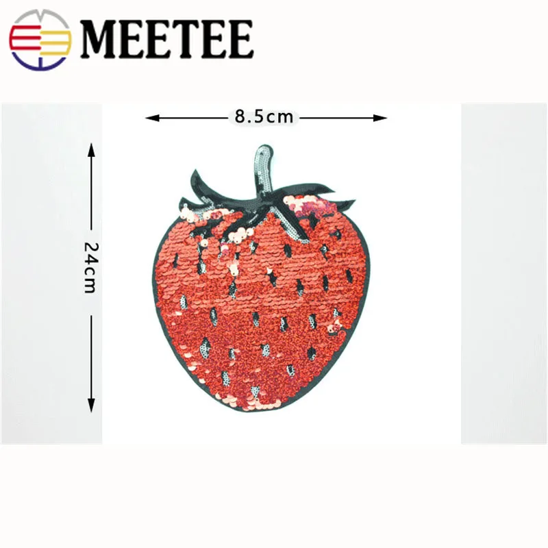 2pcs Red Sequins strawberry Embroidery Fabric Large Applique Patch sweet Lace Sew Dress Cloth Decorate DIY Accessory ZK874 | Дом и сад