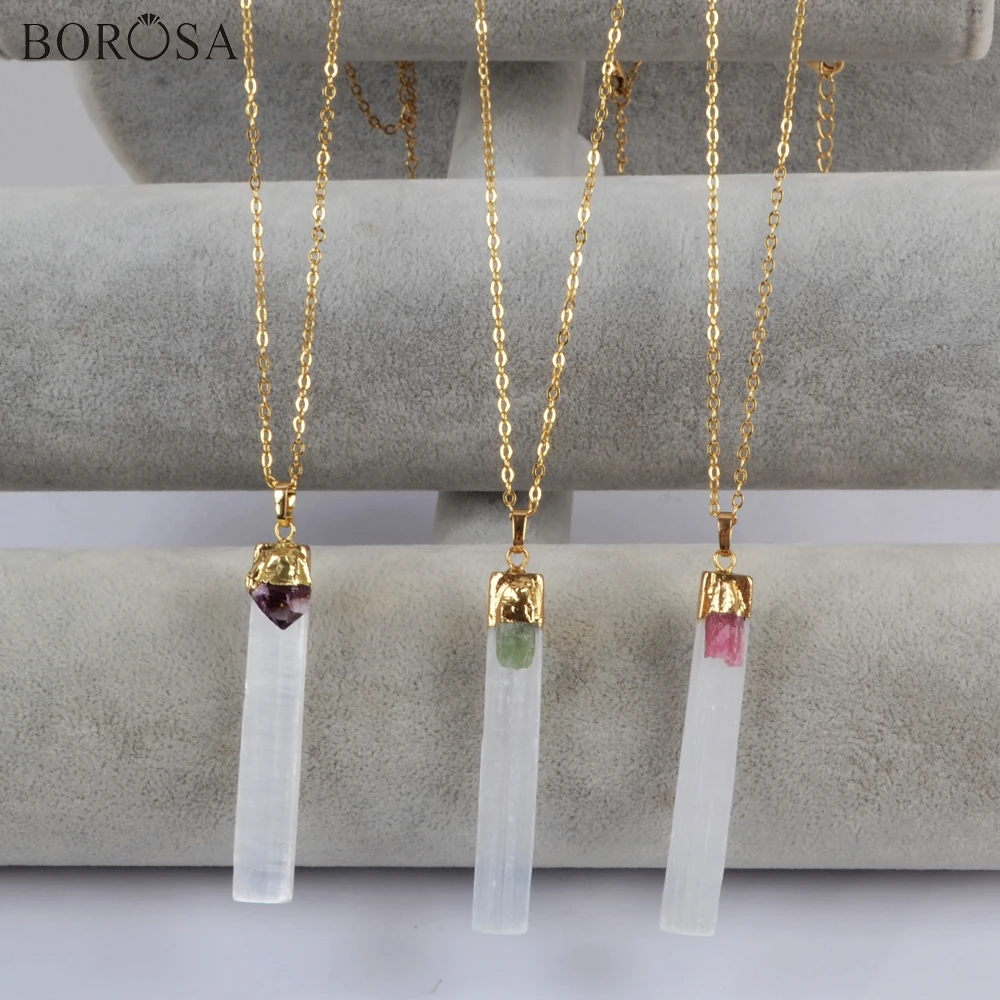 BOROSA дизайн 5 шт. прямоугольник позолоченный Selenite камень с натуральные аметисты
