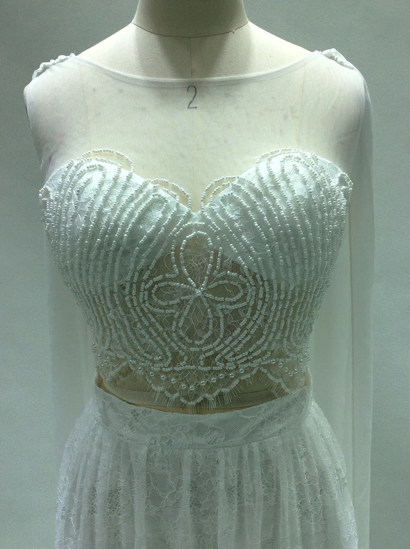 Сексуальное белое летнее пляжное свадебное платье 2 предмета 2018 кружевные ленты