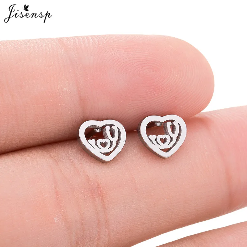 stethoscope earrings Jisensp, серьги-гвоздики из нержавеющей стали с Микки Маусом для женщин и девочек, модные серьги с изображением кота, цветка, сердца, ювелирные аксессуары, подарок на день рождения - Окраска металла: stethoscope earrings