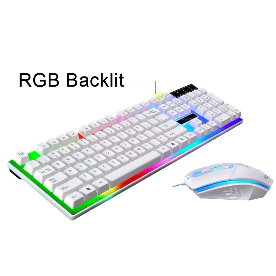 Проводная игровая мышь Клавиатура Набор с RGB светодиодный подсветка клавиатура мышь комбо для геймера 104 клавиш черный/белый