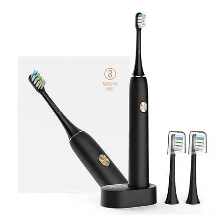 X3 black 2 heads SOOCAS X3, электрическая зубная щетка для взрослых, usb зарядка, звуковая зубная щетка, Bluetooth APP, ультра звуковая зубная щетка es 4, режим очистки xiaomi - Цвет: X3 black 2 heads