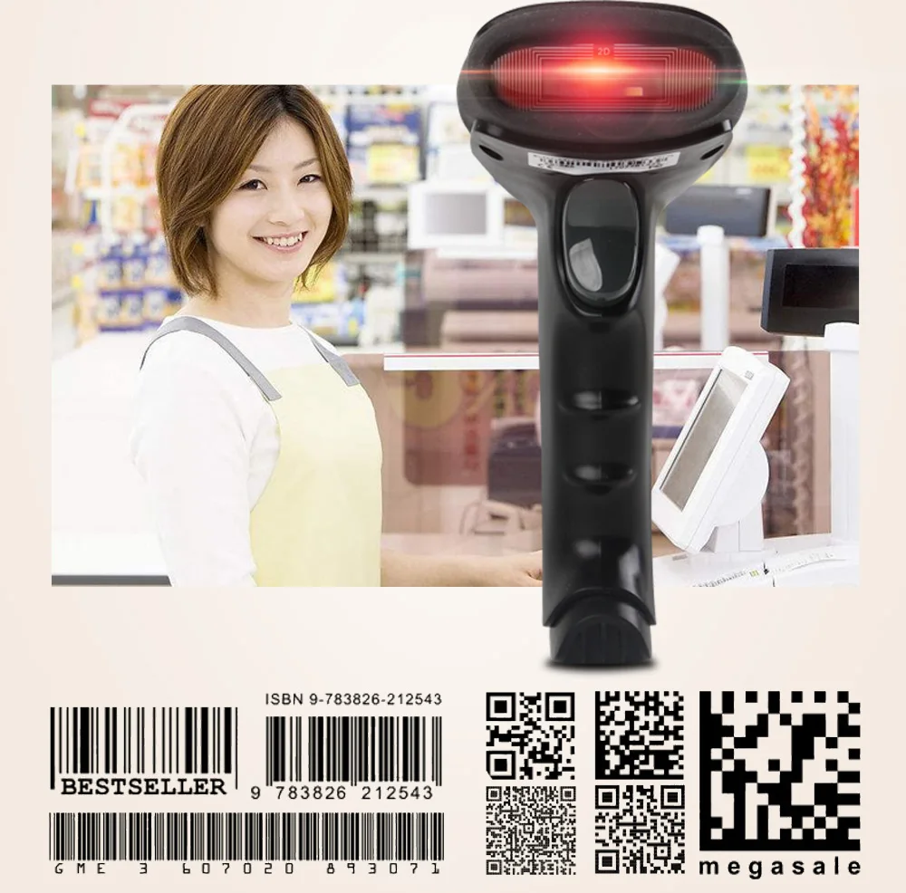 Kercan проводной/беспроводной USB Автоматический 2D QR PDF417 матрица данных ПЗС сканер