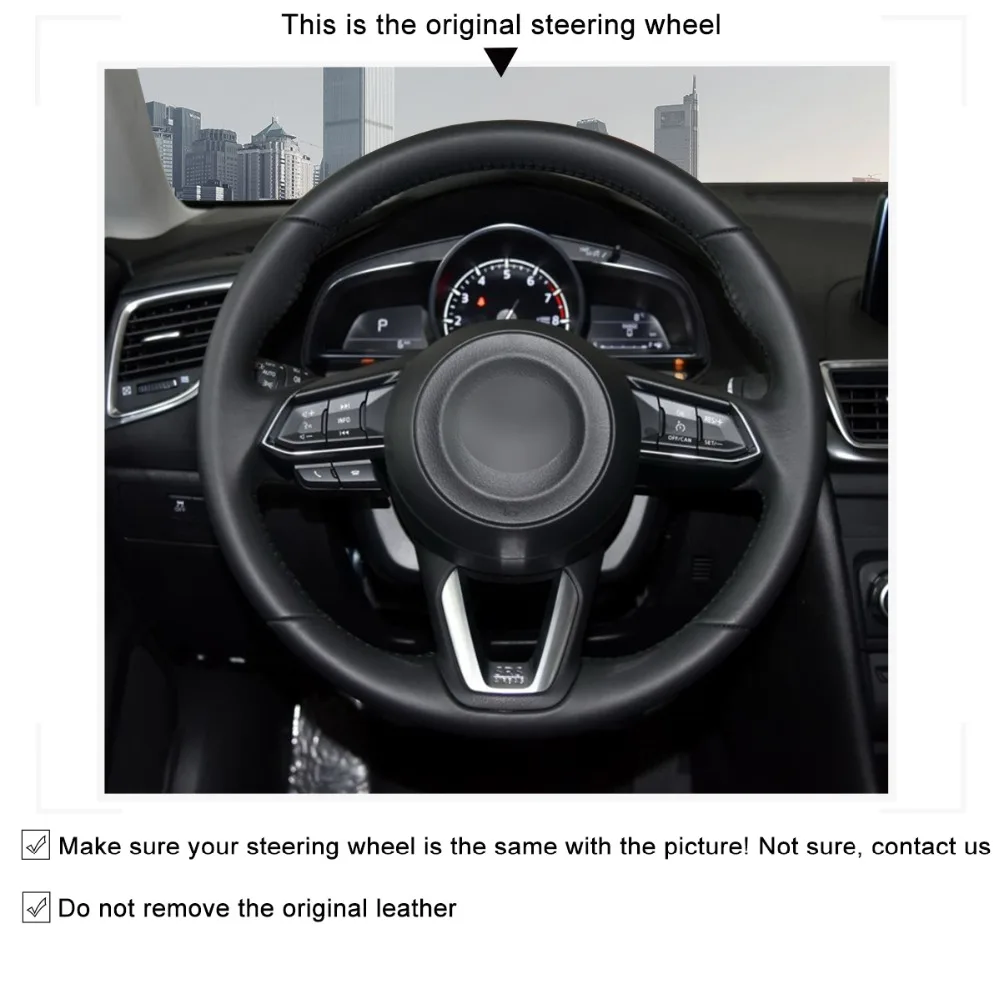

Black Genuine Leather Steering Wheel Cover for Mazda 3 Axela 2017-2019 Mazda 6 Atenza 2017-2019 CX-5 CX5 2017-2019 Mazda CX-9