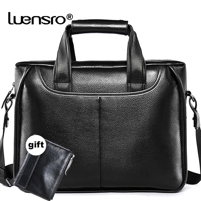black LUENSRO модный мужской портфель из натуральной кожи, мужские деловые сумки, черные Офисные Сумки для мужчин, сумка для ноутбука через плечо - Цвет: black