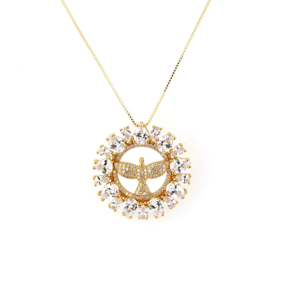 SUNSLL золотистый цвет медный белый кубический цирконий ожерелье с круглым кулоном