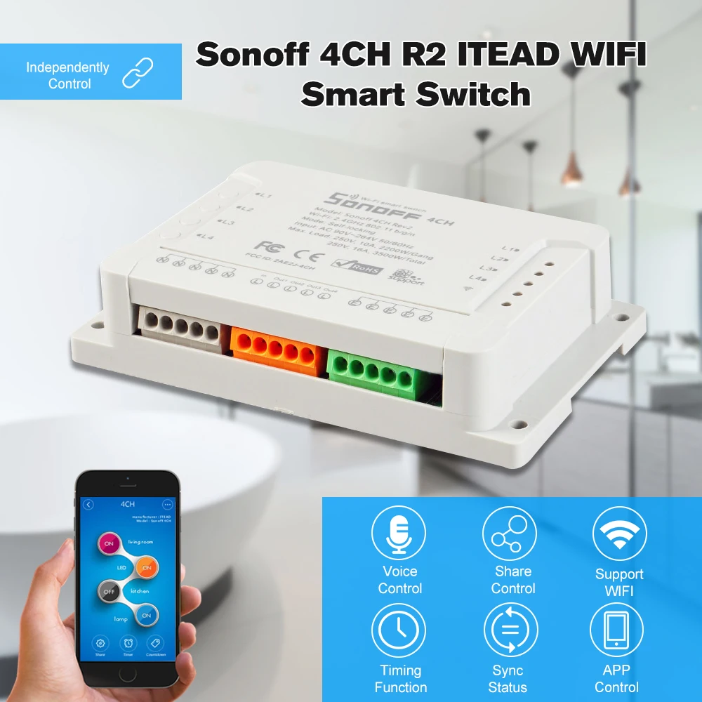 SONOFF 4CH ITEAD Din Rail монтажный WiFI переключатель универсальный беспроводной умный