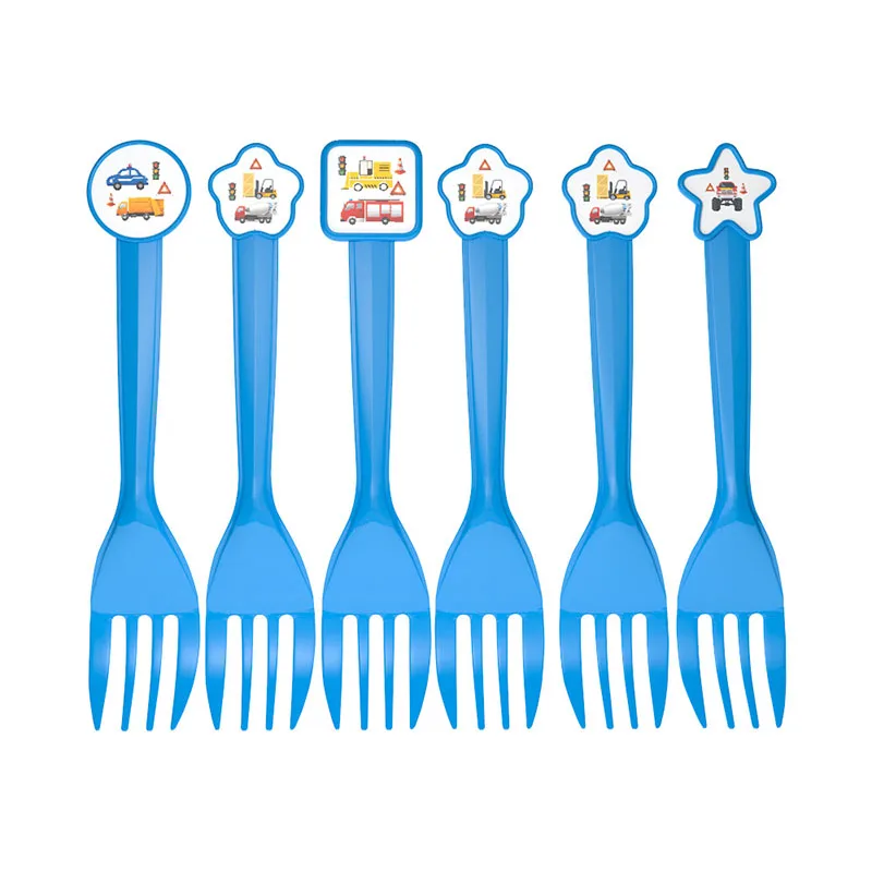 fork 6pcs Строительные грузовики инженерные автомобили вечерние полиэтиленовая скатерть одноразовая посуда покрытие стола день рождения украшения Дети - Цвет: fork 6pcs