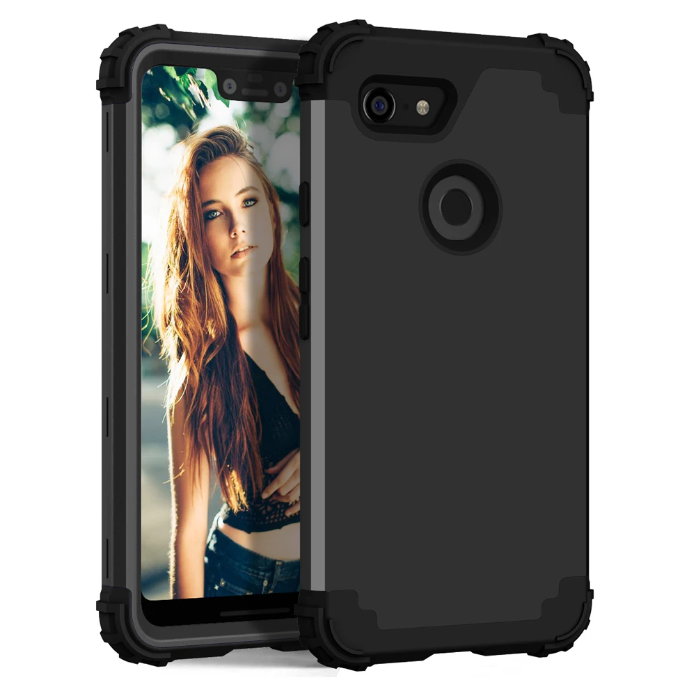 Black Телефон с противоударной защитой чехол s для Google Pixel 3 XL чехол Полный корпус крышка 3 в 1 Гибридный Жесткий ПК и мягкий силиконовый сверхпрочный - Цвет: Black
