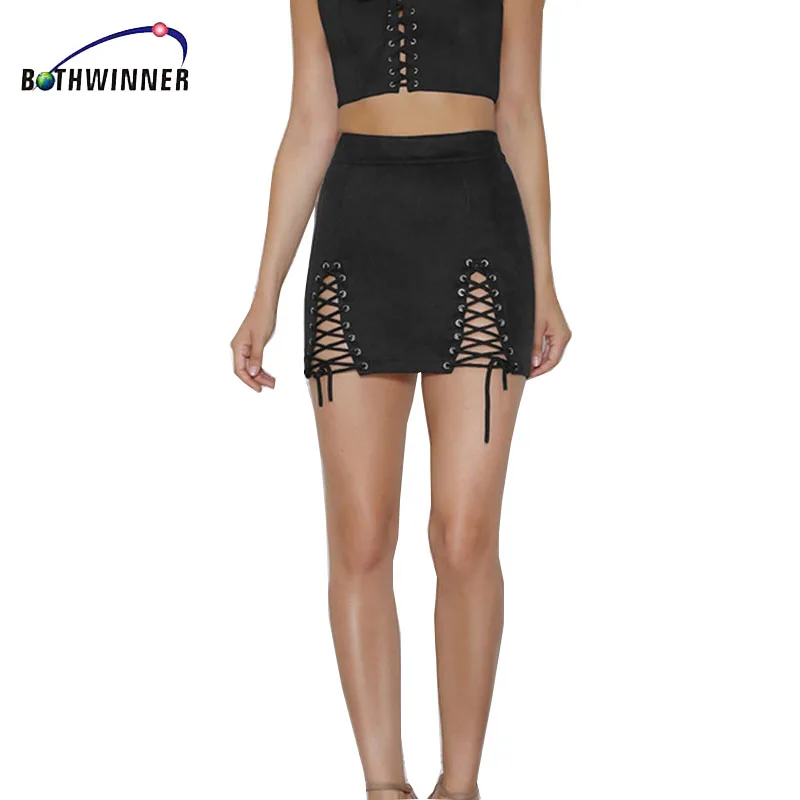Осенняя юбка карандаш со шнуровкой Bothwinner 2017 зимняя модная облегающая короткая