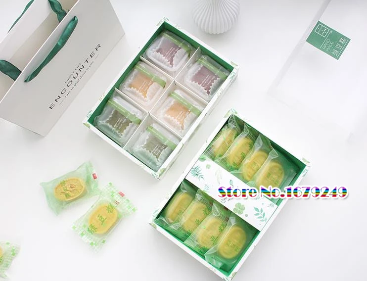 Упаковочная бумажная коробка с зеленым листом клевера mooncake для блинчиков и