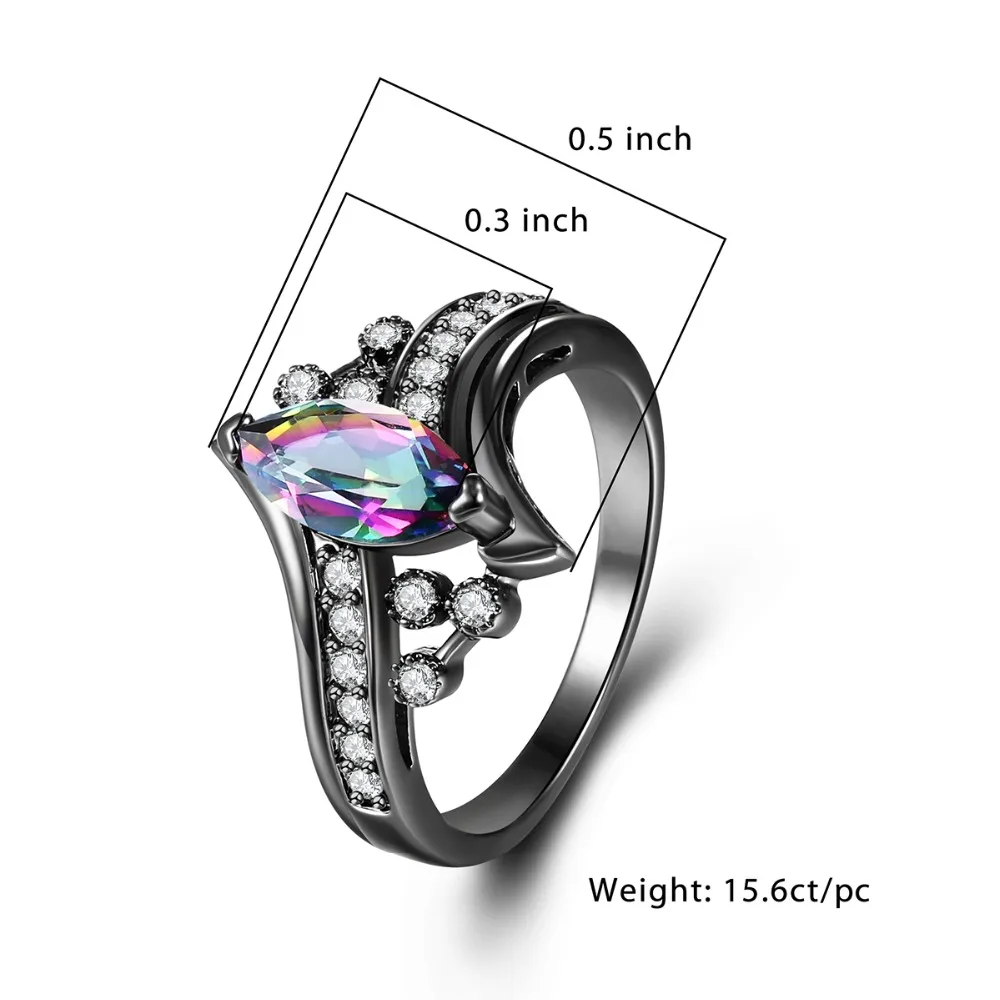 Чжэ Вентилятор Кольцо с огранкой маркиза синий и красный цвета радуги