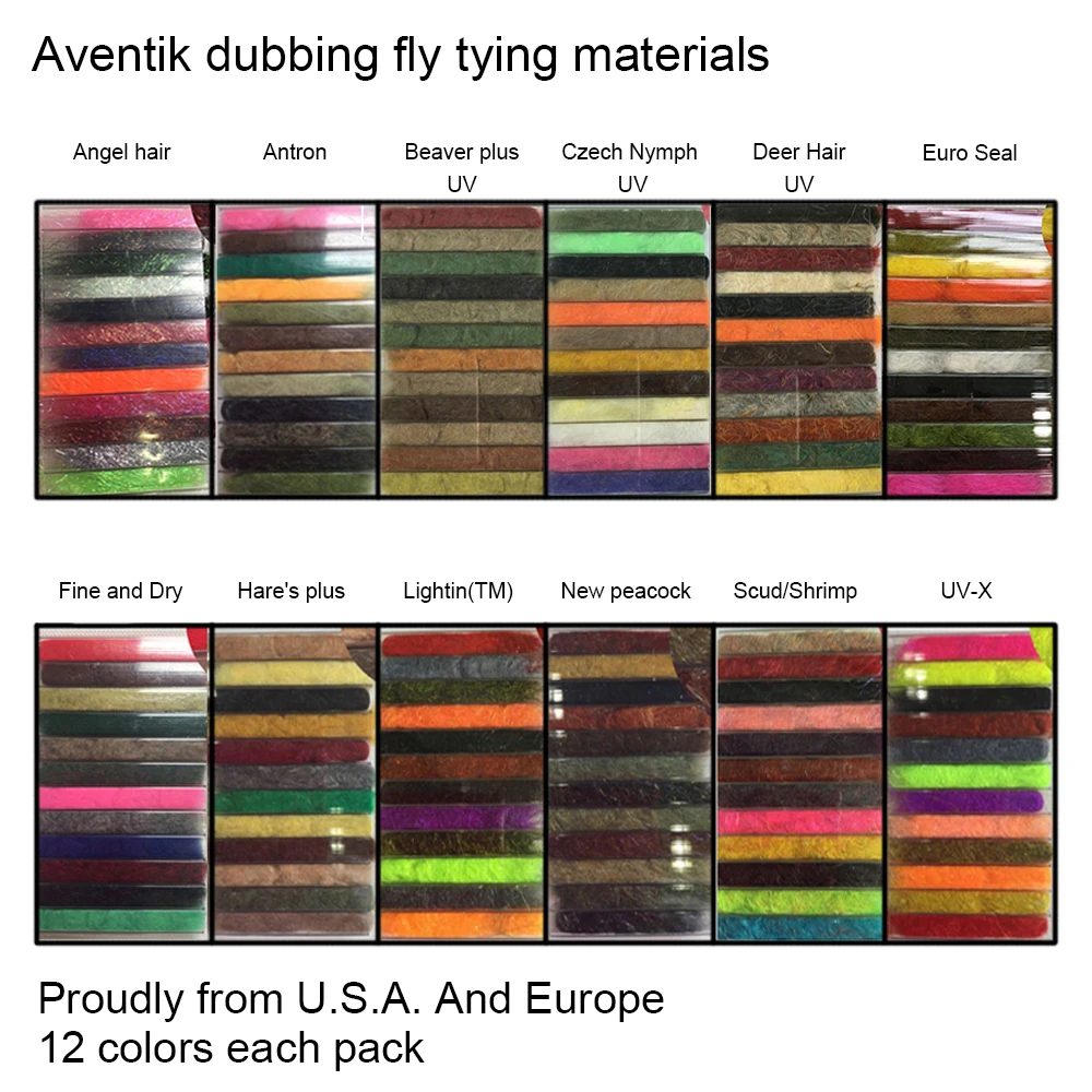 Aventik U.S.A Европа Fly Dubbing 12 видов tiing материалы цветов сухие мухи Scud Fishing качественная