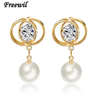 fashion jewelry round pearl earrings gold color crystal stud earrings for women brincos bijoux ser150145