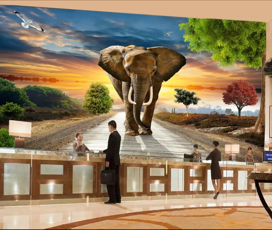 3d обои на заказ фотообои с изображением пастбища леса слона дороги гостиной