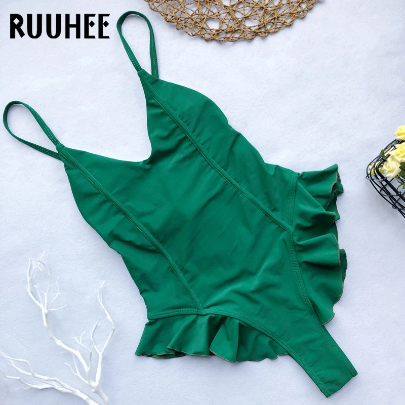 RUUHEE, сексуальный сдельный купальник, женский купальник с оборками, женский купальник, пуш-ап, купальник, мягкий, летняя женская пляжная одежда