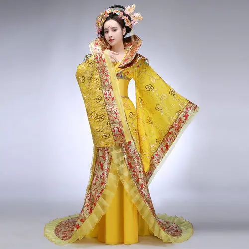 gold Новинка, женский костюм, hanfu, платье со шлейфом, Женская Китайская традиционная одежда, китайская черная женская одежда, Женский костюм для сцены, по телевизору - Цвет: gold