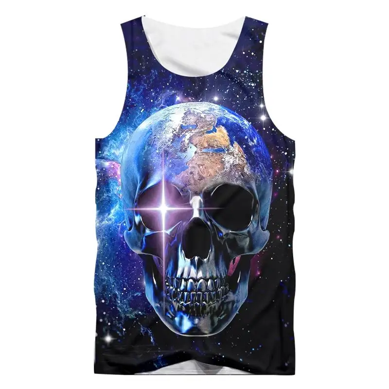 

UJWI Starry Star Tank Top Men's 3d Cool Print Metal Skull Vest Singlets Man Hip Hop Punk Style Sleeveless Undershirts Unisex Top