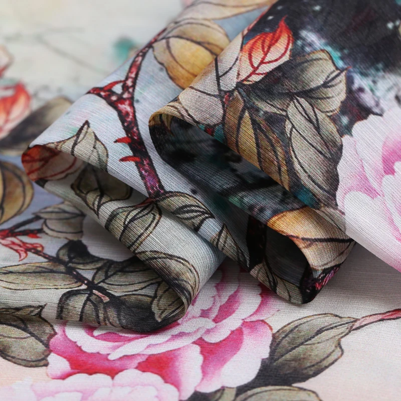 Широкий цифровая печать шелк льняной ткани Cheongsam шелковой для платья дышащий