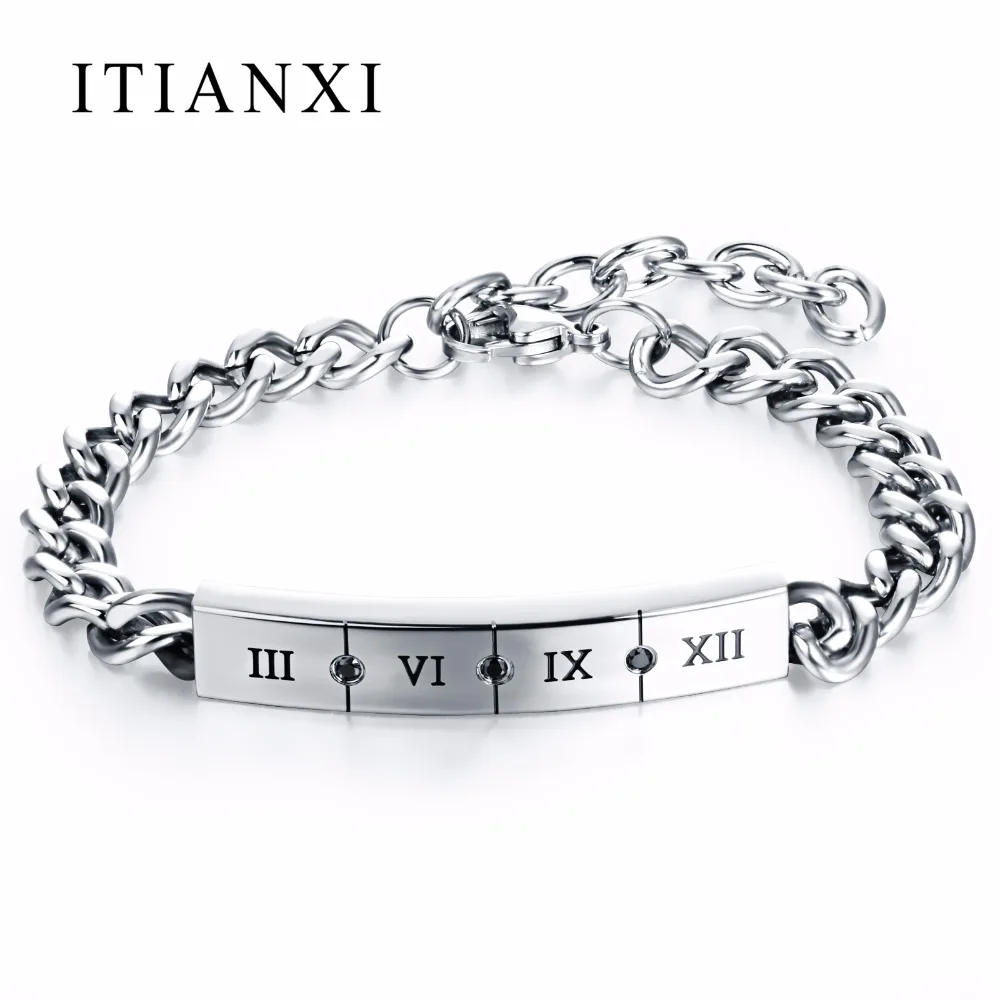 ITIANXI Fashion Couple Jewelry Roman Numerals Bracelet Stainless Steel with Lovers 1 Piece for Women or Men | Украшения и