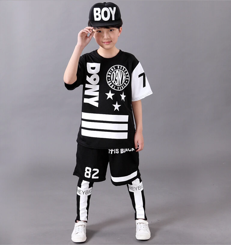 Бесплатная доставка детские черные хип хоп костюмы для танцев DS Jazz morden футболка