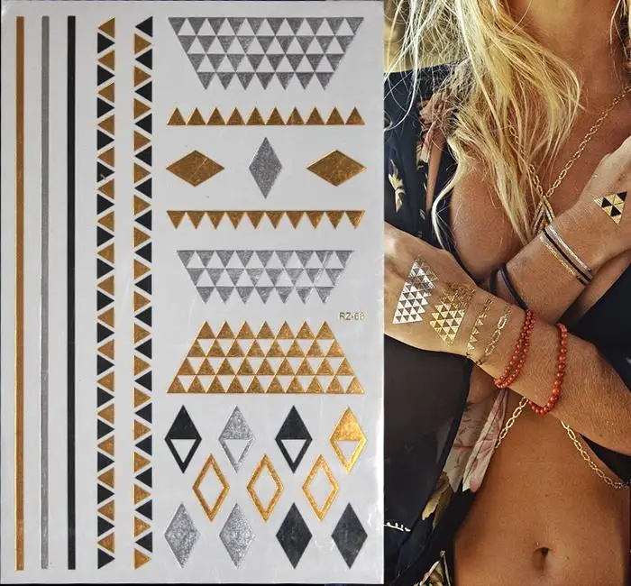 

Metallic Temporary Tattoo Gold Silver Body Art Tattoos Summer Style Bracelet Choker Wedding,Holiday,Party Body Decoration Tattoo